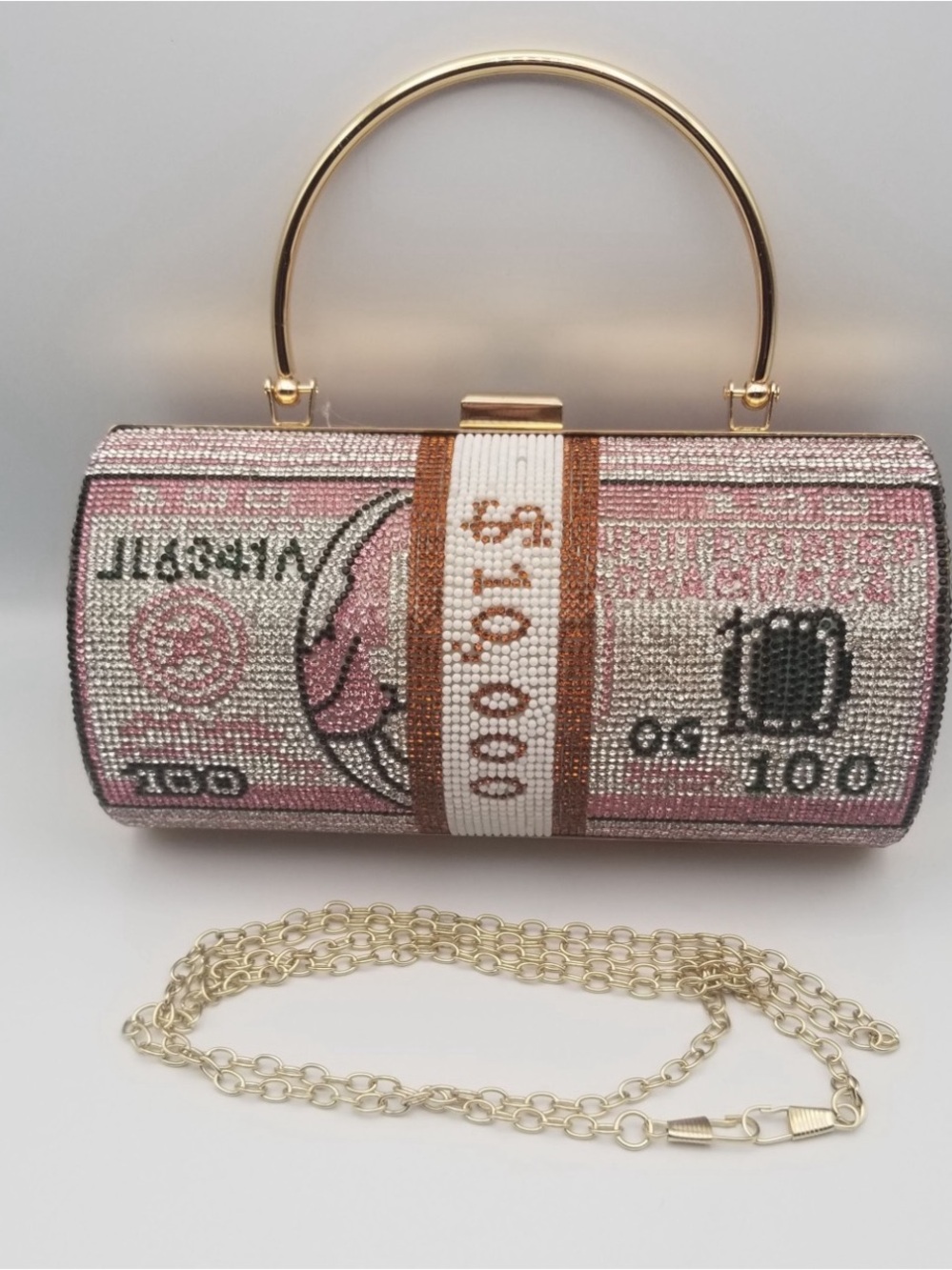 Crystal Embellished Pink Novelty Money Roll Handbag
